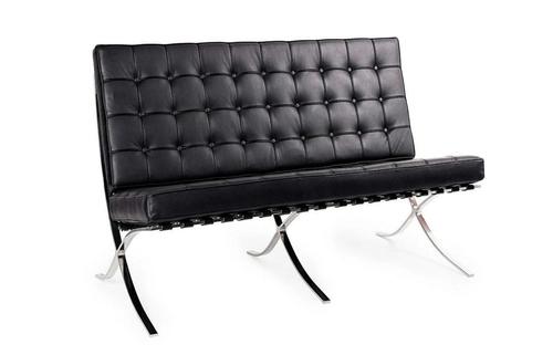 BARCELON dvivietė sofa juoda - itališka natūrali oda, plieninė