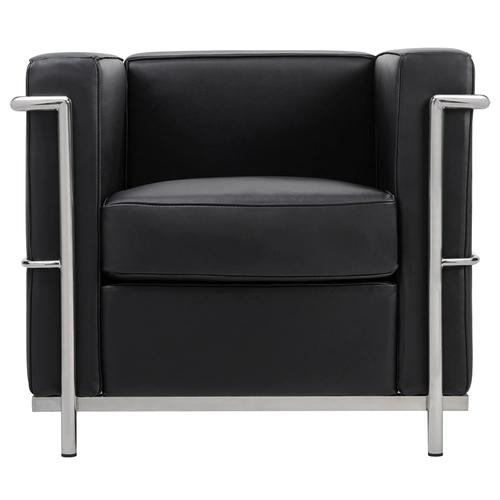SOFT LC2 juodas fotelis - itališka natūrali oda, chromas